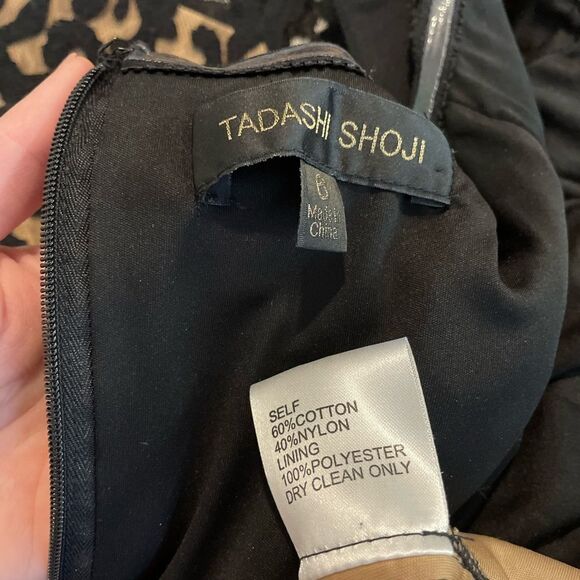 Tadashi Shoji Mesh Floral Lace Mermaid Gown Size 6 Black Tan Maxi Boat Neck - Picture 4 of 6